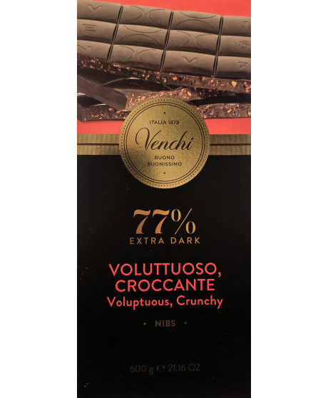 Vendita online tavolette di cioccolato Venchi fondente extra 77% di cacao con Nibs. Shop on line cioccolata fondente di qualita'