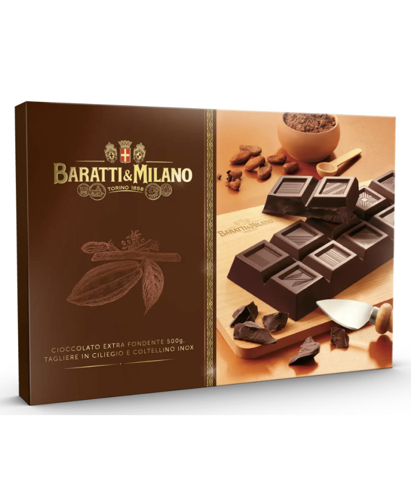 Baratti & Milano - Extra Dark Chocolate Pack, Wooden Cutting Board, and Knife - 500g