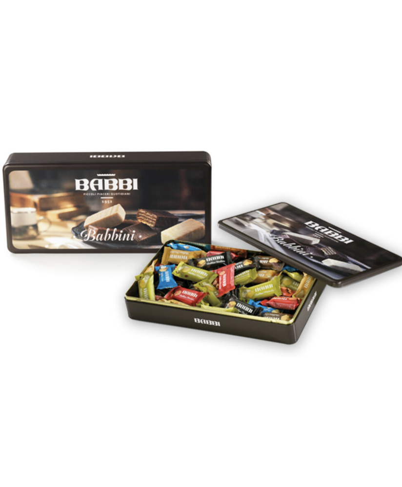 Vendita online Babbini in scatola di latta. Shop on line wafer Babbi assortiti a vari gusti. Miglior prezzo online wafers Babbi