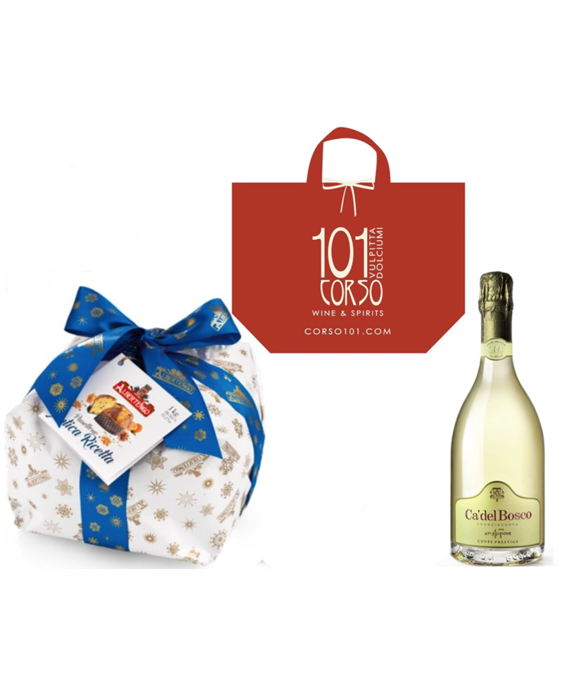 Vendita online confezioni Natale 2015 con panettone artigianale Albertengo e Franciacorta Ca' Del Bosco. Shop on line idee regal