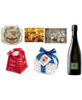 Online sales packaging boxes with Christmas 2014 Albertengo artisan panettone, nougat, chocolates and Prosecco or Franciacorta.