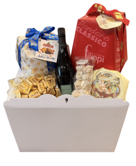 Vendita online confezioni Natale 2014 scatole con panettone artigianale Albertengo, Torrone, cioccolatini e prosecco o franciaco