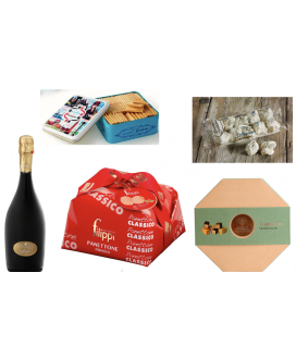 Vendita online confezioni Natale 2014 scatole con panettone artigianale Filippi, Torrone, cioccolatini e prosecco o franciacorta
