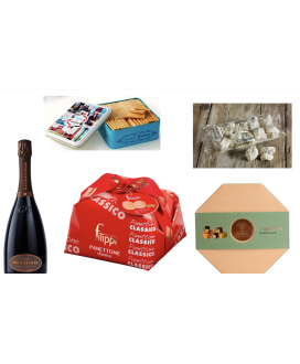 Vendita online confezioni Natale 2014 scatole con panettone artigianale Filippi, Torrone, cioccolatini e prosecco o franciacorta