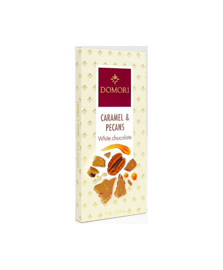 Domori - Tavoletta Antologia Cioccolato Bianco, Caramello e Noci Pecan - 75g Domori - Tavoletta Antologia Cioccolato Bianco, Caramello e Noci Pecan - 75g