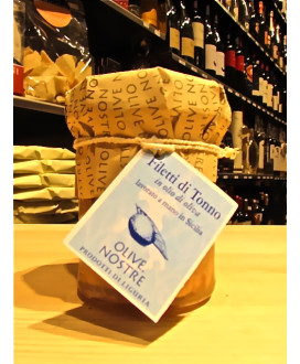 Vendita online Filetti di Tonno Sott'olio Olive Nostre. Shop on line Filetti di Tonno lavorati a mano in Sicilia sott'olio Ligur