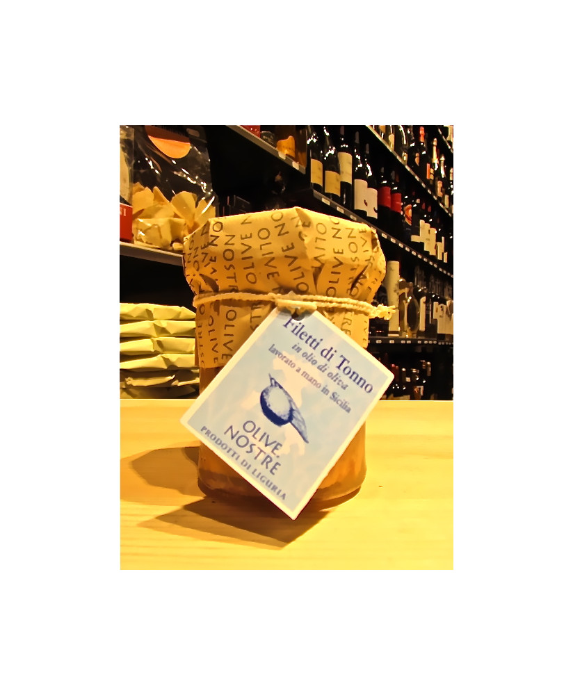 Vendita online Filetti di Tonno Sott'olio Olive Nostre. Shop on line Filetti di Tonno lavorati a mano in Sicilia sott'olio Ligur