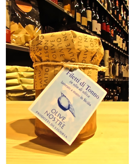 Vendita online Filetti di Tonno Sott'olio Olive Nostre. Shop on line Filetti di Tonno lavorati a mano in Sicilia sott'olio Ligur