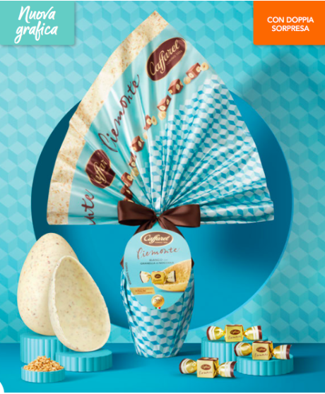 Online sales Eggs Caffarel white chocolate with salted almonds and pistachios. Shop online elegant Easter egg Caffarel white cho