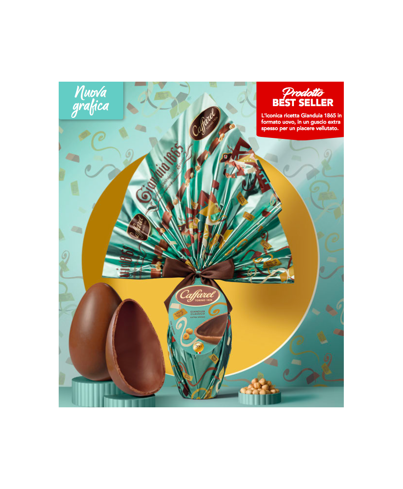 Vendita online Uova Caffarel di cioccolato Gianduja. Shop on line uovo di Pasqua di cioccolato gianduiotto Caffarel di cioccolat