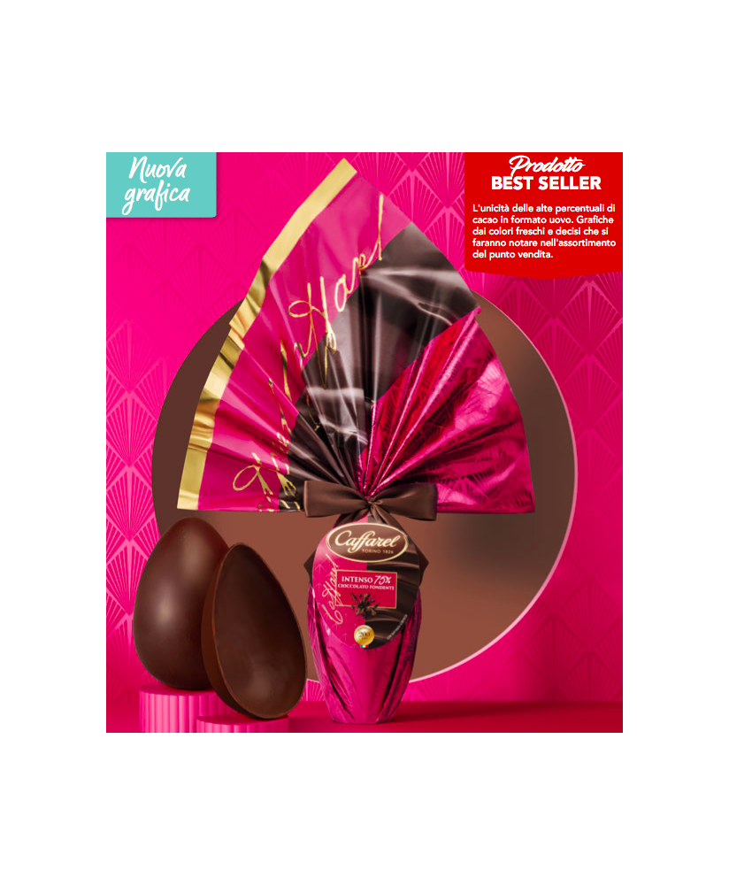 Vendita online Uova Caffarel Fondente extra 75% di cacao. Shop on line uovo di Pasqua 2017 Caffarel cioccolata fondente amara. M