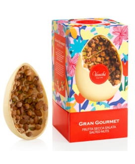 Vendita online uova di cioccolato Venchi, bianco con frutta secca salata. Shop on line uova di cioccolata senza glutine per celi