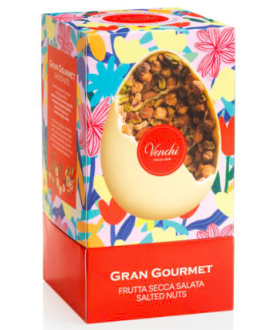 Vendita online uova di cioccolato Venchi, bianco con frutta secca salata. Shop on line uova di cioccolata senza glutine per celi