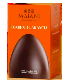 Vendita online uova di Pasqua Majani di cioccolato fondente extra con scorze di arancia candite. Shop on line Uovo di Pasqua fon