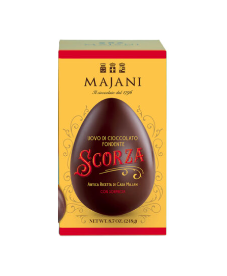 Vendita online uova di Pasqua Majani di cioccolato fondente extra Scorza. Shop on line Uovo Fiat Majani Scorza con cacao amaro.