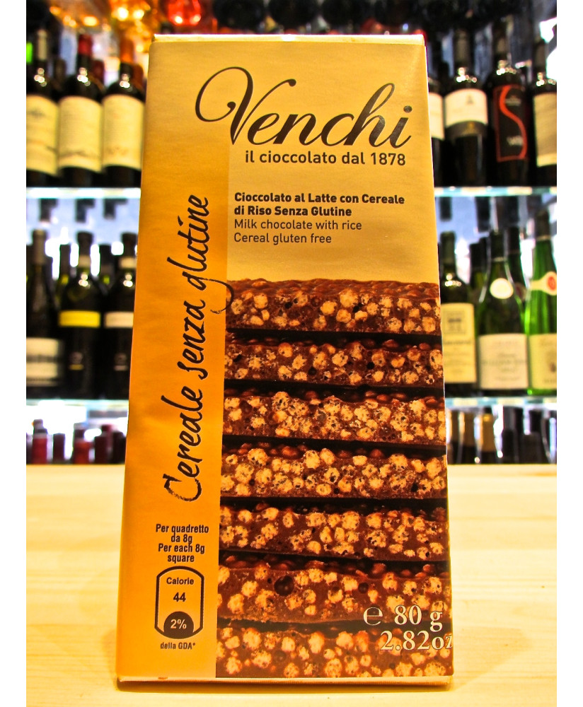 Vendita online tavolette di cioccolato al latte Venchi con estruso di Cereali di riso senza glutine. Shop on line cioccolata al 